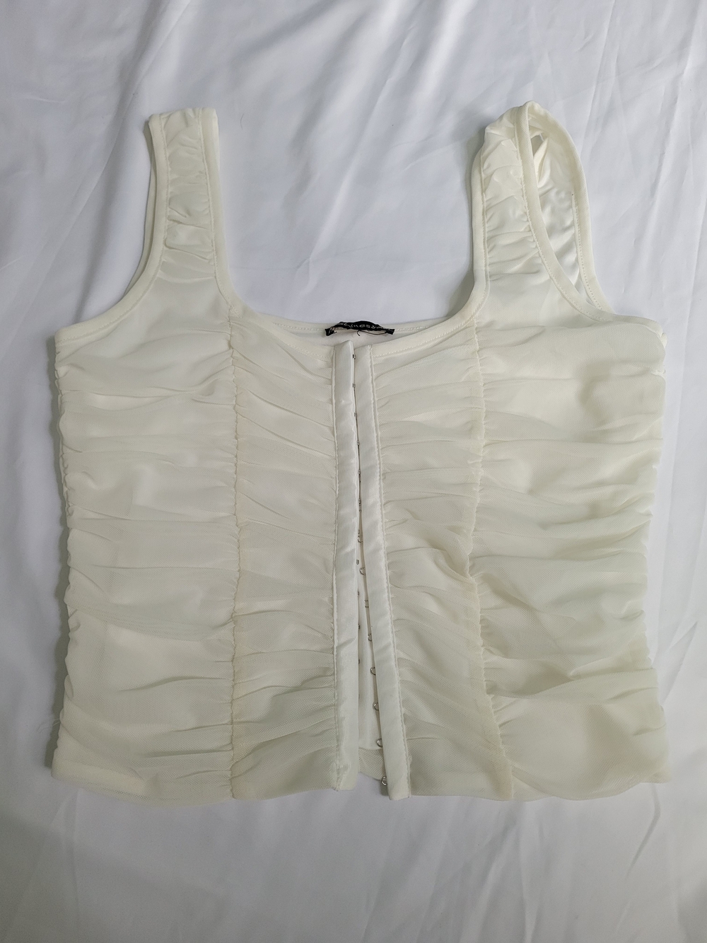 Shinestar Cream Ruffle Front Tank Top